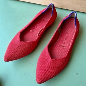 Rothy’s The Point Flats – Coral Knit with Blue Trim, Washable, Size 9